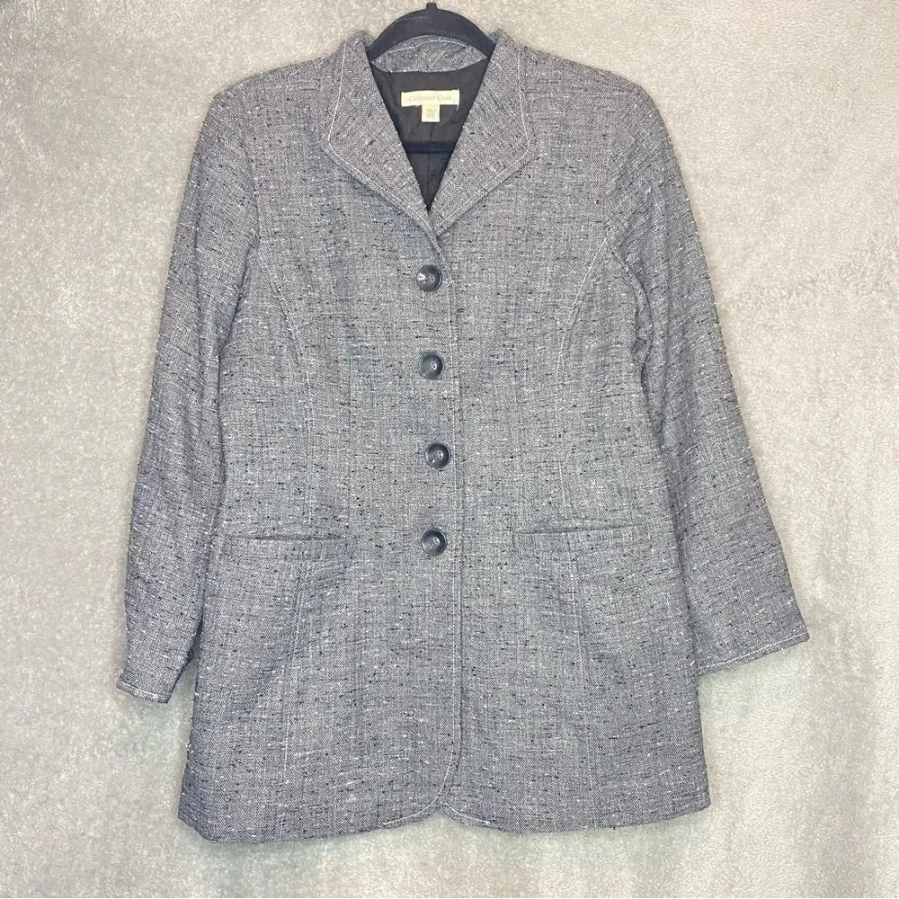 Coldwater Creek Womens Coat 12 Petite Gray Solid Button Up Long Sleeve Lined P11